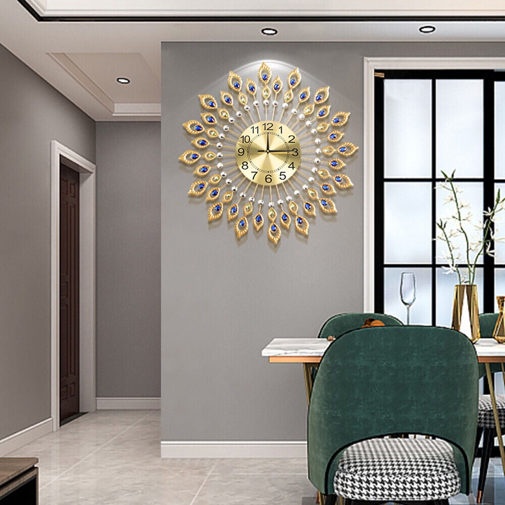 3D Modern Large Wall Clock Luxury Peacock Wall Watch 67CM Living Room Home Decor