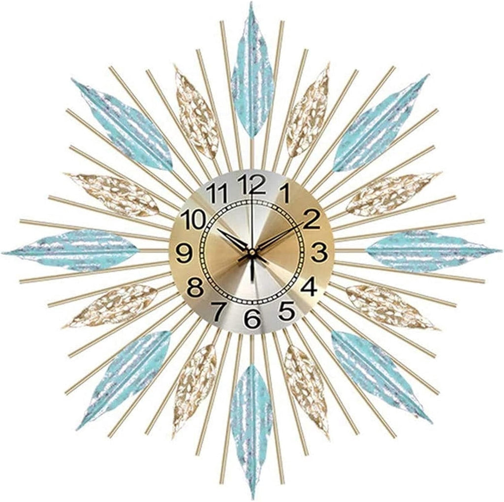 Mid-Century Sunburst Wall Clock, Silent Quartz Movement, Metal Leaf Decorative Clock for Living Room, Bedroom &amp; Dining Room
