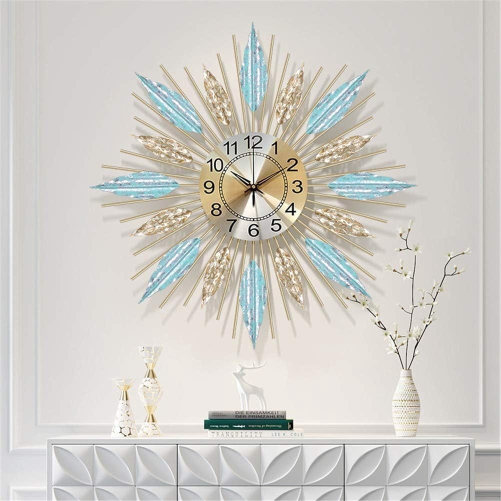 Mid-Century Sunburst Wall Clock, Silent Quartz Movement, Metal Leaf Decorative Clock for Living Room, Bedroom &amp; Dining Room