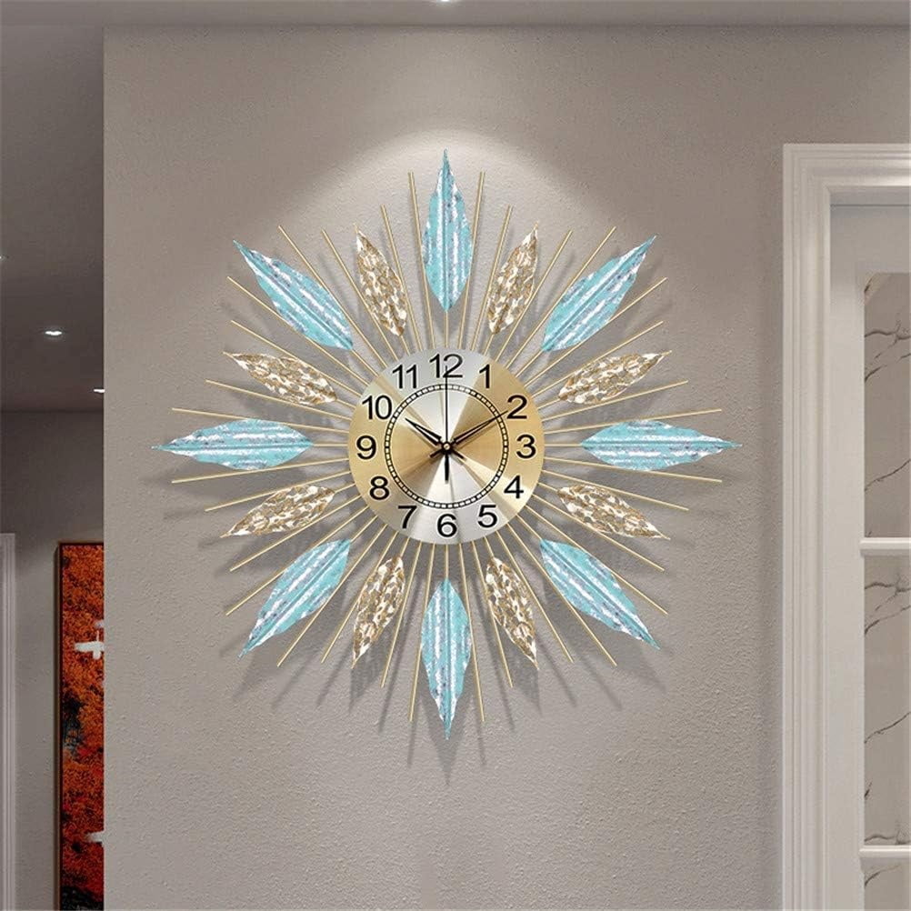 Mid-Century Sunburst Wall Clock, Silent Quartz Movement, Metal Leaf Decorative Clock for Living Room, Bedroom &amp; Dining Room