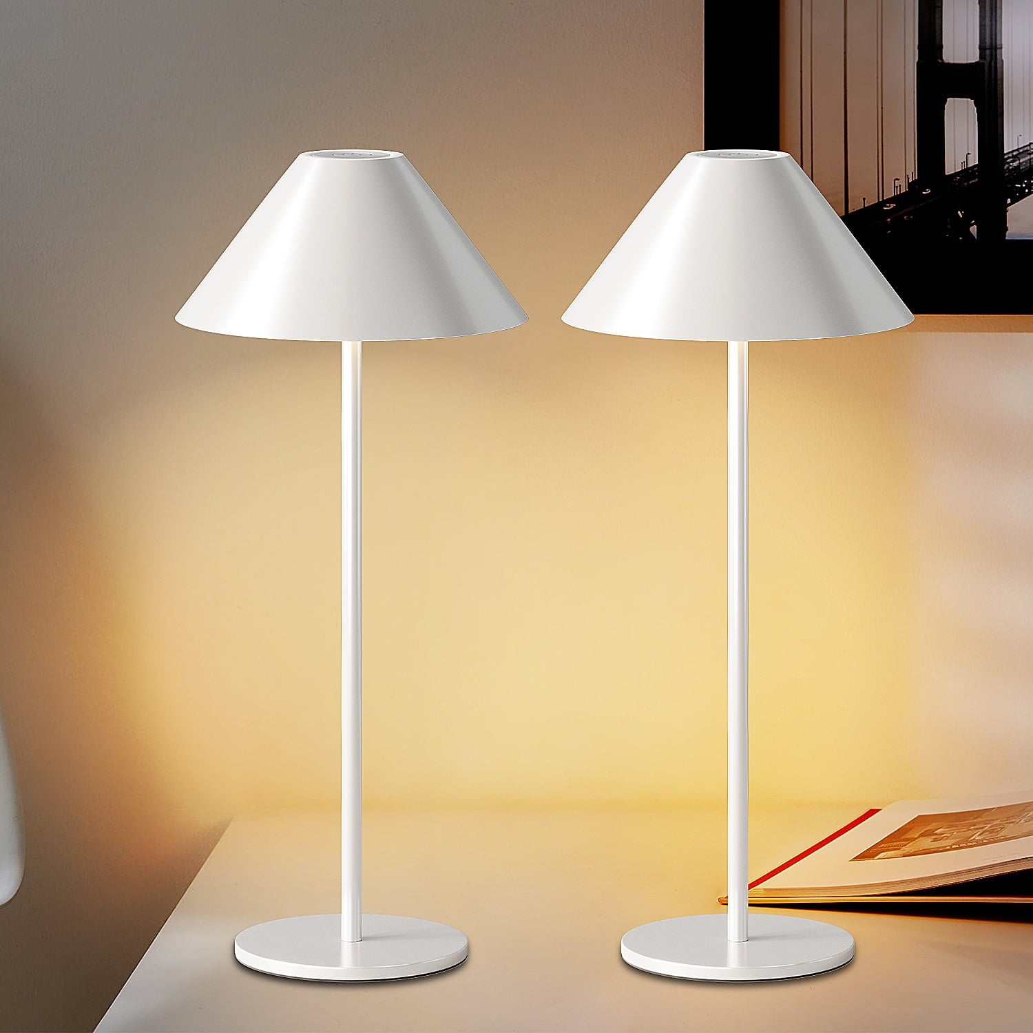 LED Cordless Dimmable Table Lamp, Long Lasting 4000mAh Rechargeable Battery Operated, 240LM, Black， Pack of 2.