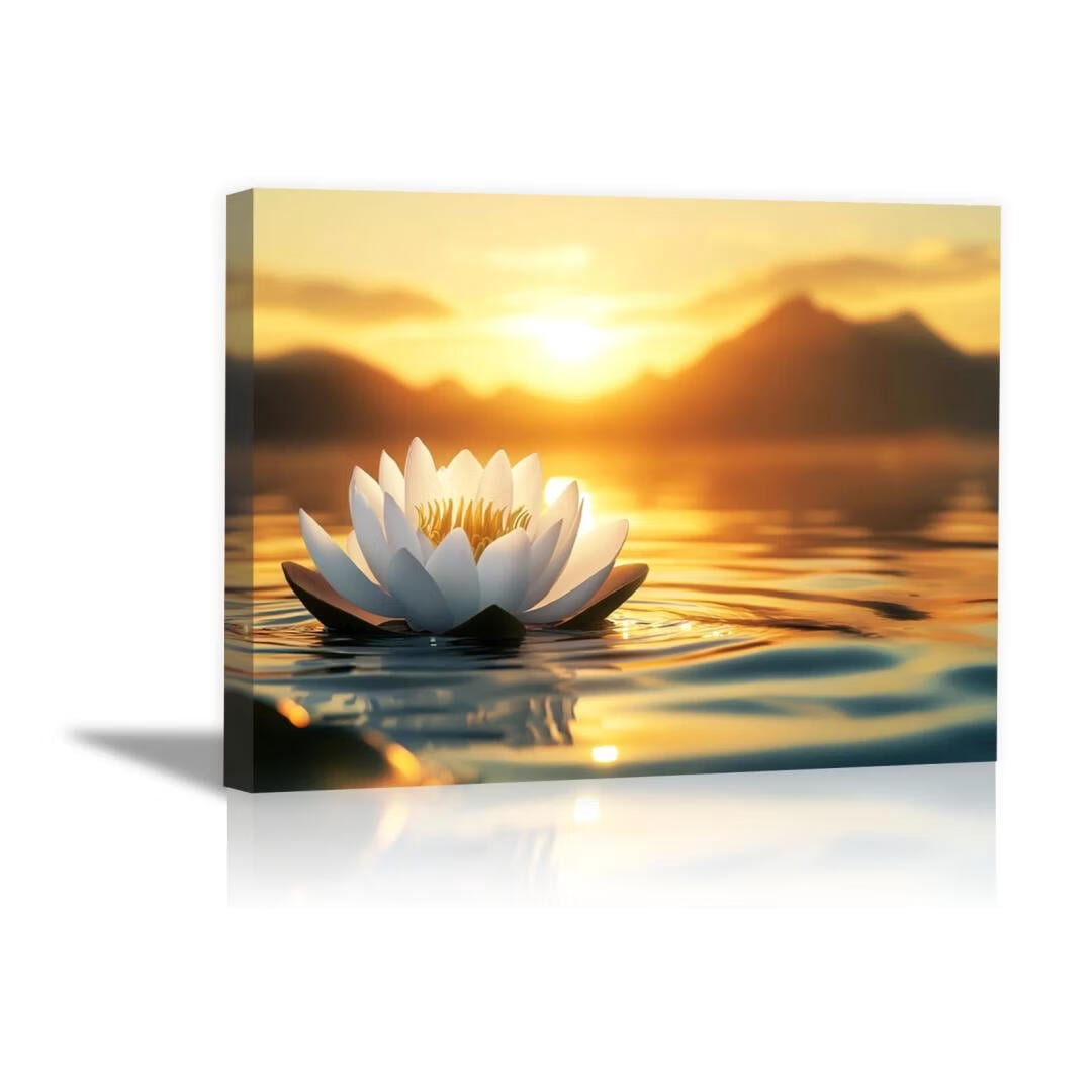 Mudket Framed Canvas Wall Art, White Orchid Candles Zen Stones Wall Decor, Elegant Calming Spa Floral Waterproof Art Prints for Bathroom Bedroom Living Room Home Decor - 12"L x 8"W